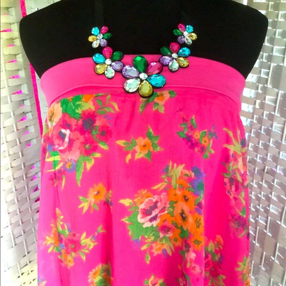 🌺🌸 Multicolor Floral Rhinestone Bib Necklace Flower Crystal Statement NEW 🌸🌺 - Picture 5 of 9